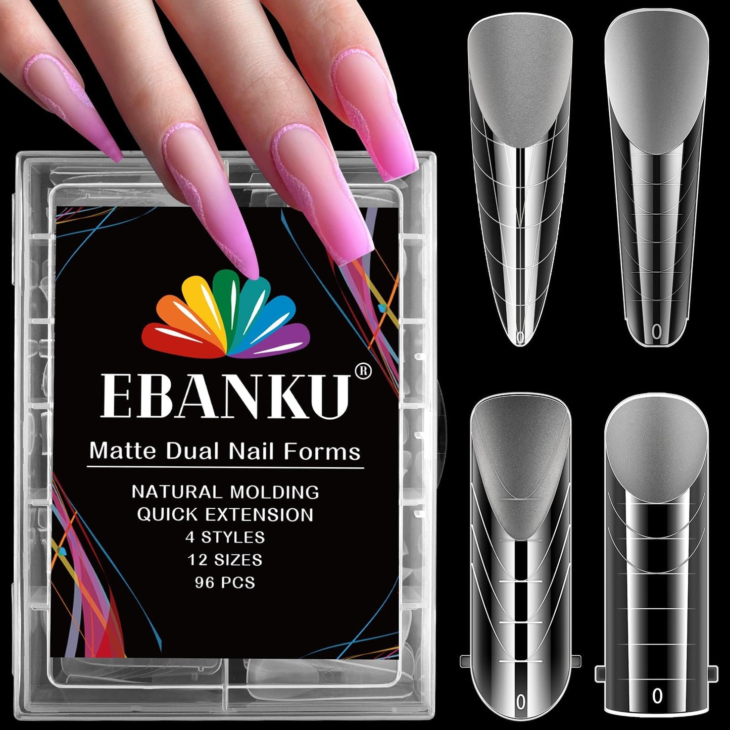 EBANKU 96PCS Clear Dual Nail Forms System Full Cover Nail Mold
