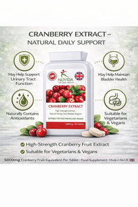 NUVIDA NATURAL HEALTH Nuvida High Strength Cranberry Tablets for Urinary infections, Cystitis and UTI Support - 90 Vegan Cranberry Extract Tablets - Cranberry Tablets for Women and Men