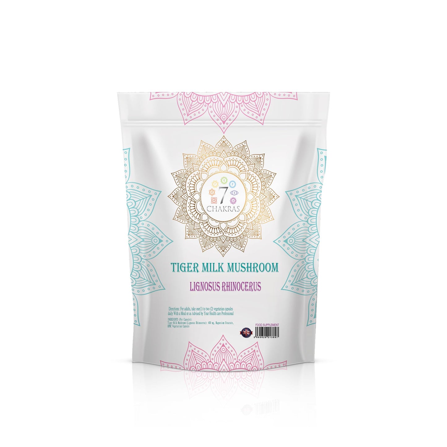 7 Chakras 7C Tiger Milk Mushroom | 30 High Strength Tigers Milk Mushroom Supplement - 400mg TMM Extract per Serving | Mush Capsules | Non-GMO Gluten Allergen Free | Manufactured in The UK
