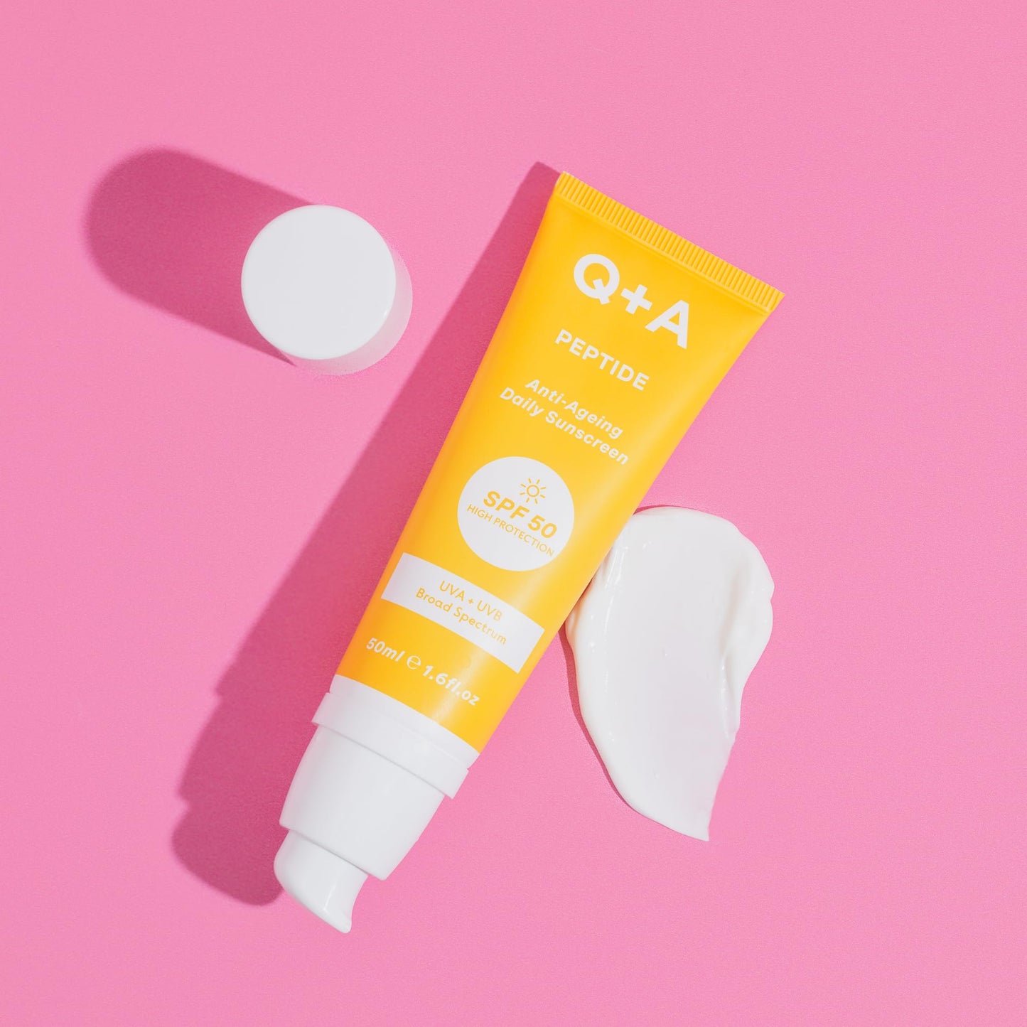 Q+A Peptide Anti-Ageing Daily Sunscreen SPF 50: Lightweight, Non-Sticky, Broad-Spectrum UVA/UVB, Collagen-Boosting, Hydrating, Radiance-Enhancing, 95% Natural, Vegan, Facial SPF, 50ml