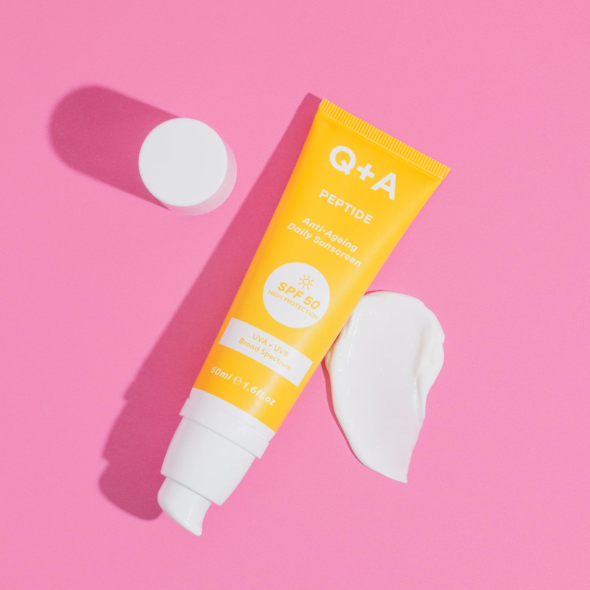 Q+A Peptide SPF 50 Anti-Ageing Daily Sunscreen (50ml), Broad-Spectrum UVA/UVB Protection with Pre-Peptides, Fragrance Free Skincare, Helps Prevent Signs of Ageing while Protecting from UV Damage