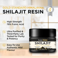 Inner Vitality Himalayan Shilajit Resin Gold Standard 78% Fulvic - 30g Natural Energy, Immunity & Mineral Supplement for Daily Wellness Support- Pure Authentic & Third-Party Tested
