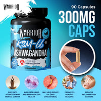 Warrior Ashwagandha KSM 66 – 300mg Ashwagandha Root Extract, High Strength Adaptogen for Stress Relief, Cortisol, Immune System Booster, & Energy Booster for Tiredness – Sleep Supplement – 90 Capsules