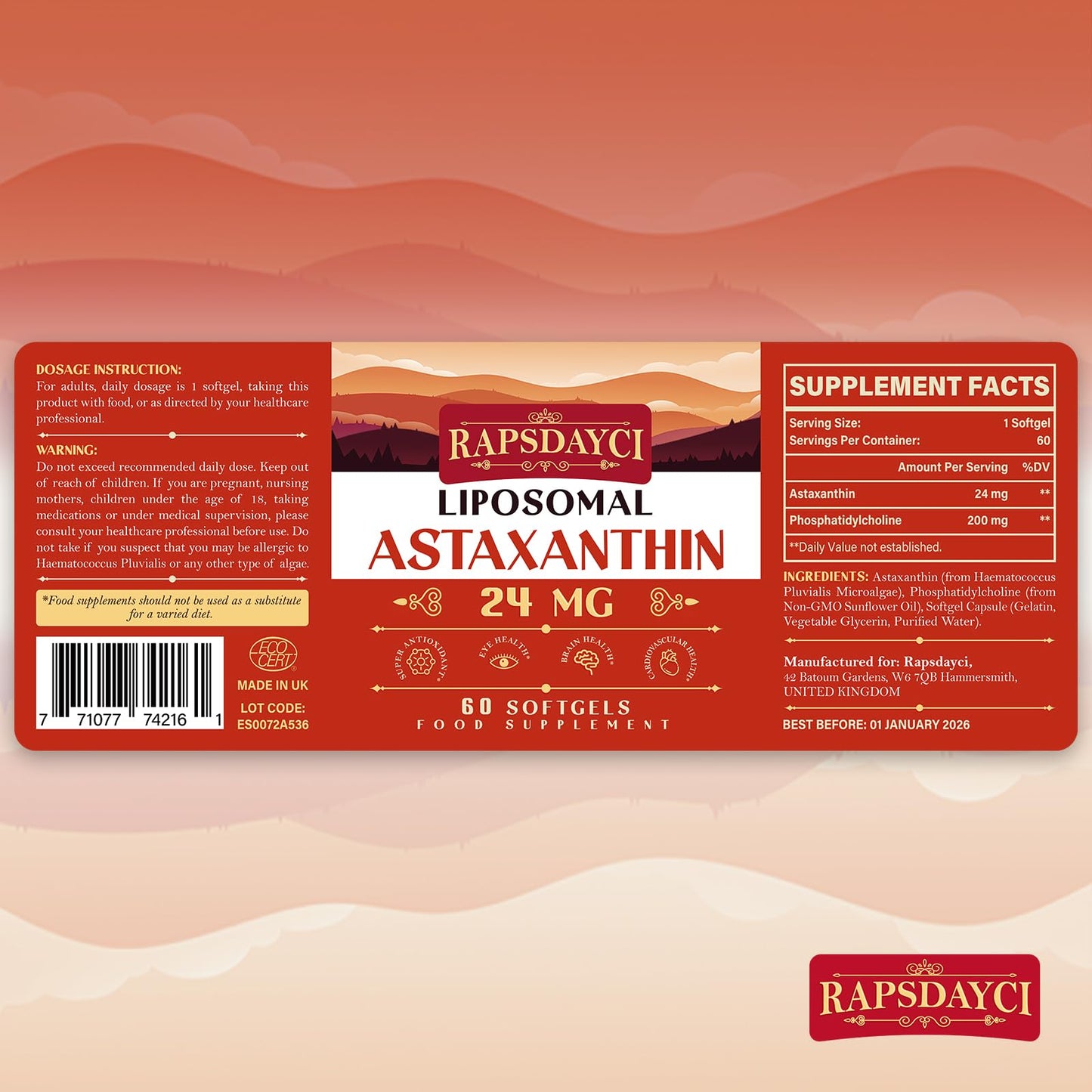 Liposomal Astaxanthin Supplement 24mg Per Serving, Powerful Antioxidant Formula Than VIT C, Eye & Immune Health Support, Superior Absorption (180 Count (Pack of 3))