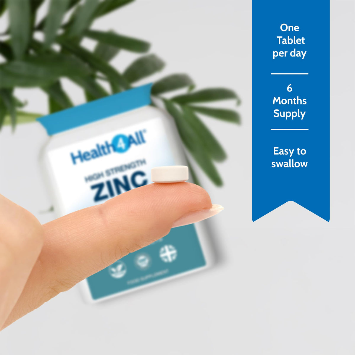 Health4All Zinc 50mg 180 Tablets 6 Months Supply, with Copper, High Strength Zinc Supplements for Immune Support, Skin, Hair & Nail, Vegan Immunity Supplements for Men & Women | Made in UK