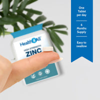 Health4All Zinc 50mg 180 Tablets 6 Months Supply, with Copper, High Strength Zinc Supplements for Immune Support, Skin, Hair & Nail, Vegan Immunity Supplements for Men & Women | Made in UK