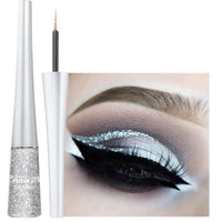 HAORQEE Glitter Eyeliner Silver Liquid Eyeliner Coloured Eye Liner Eye Glitter Makeup, Waterproof Sparkle Long-Lasting Silver Metallic Shimmer White Eyeshadow Coloured Eyeliner(Silver)
