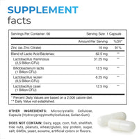 NFO Probiotic Complex 5 billion CFU + Zinc [60 Capsules] Natural High-Dose Complex of Probiotics with Zinc for the Immune System, Skin, Hair, Nails, Teeth, Bones, Made in Finland