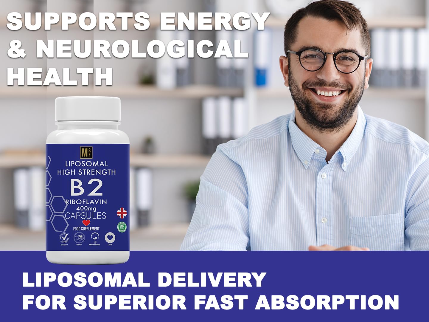 MetaSuperfoods Vitamin B2 Riboflavin | 400mg Migraine Support 180 Capsules | 6 Months Supply | Vegan, High Strength Riboflavin Supplement | Liposomal Delivery for Maximum Absorption | Non-GMO | UK Company