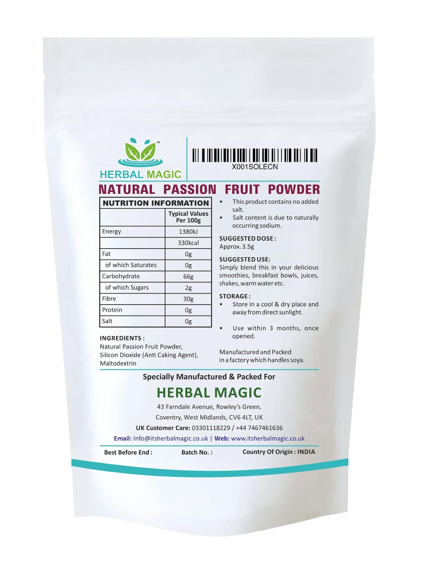 Herbal Magic's Pure &Natural Passion Fruit Powder,sprinkle on fresh fruit or granola,sparkle your smoothies,juices,use in raw food recipes or simply add to water.(100 g - Pack of 1)