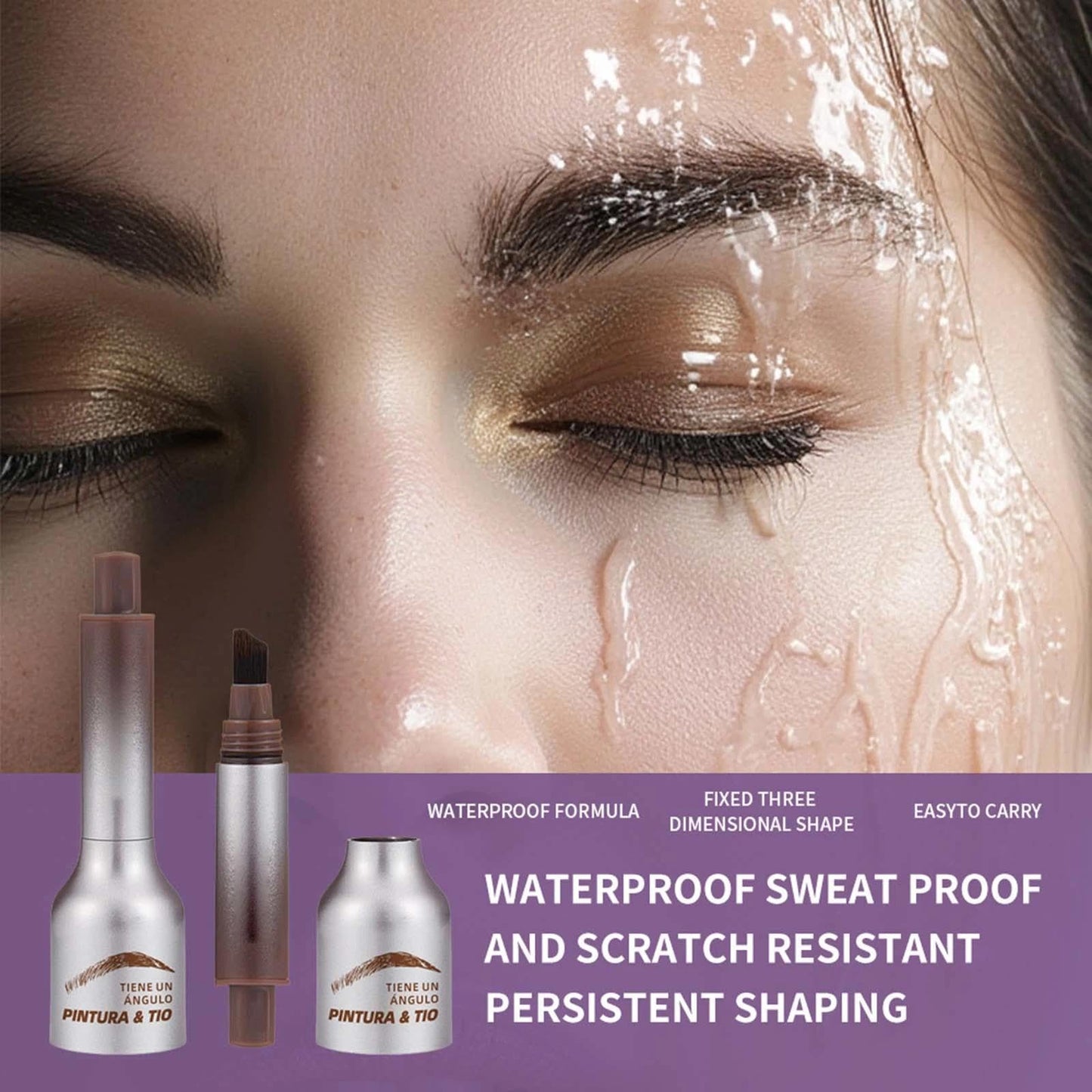 Angled Brow Brush with Microblading Pen & Pencil - Easy, Long-Lasting, Quick-Drying Eyebrow Makeup for Shaping and Filling