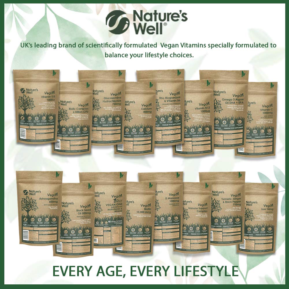 Nature's Well Vegan Multivitamins & Minerals with High Strength B12, D3 & K2, 90 Capsules – Halal & Kosher, Made in UK by Nature’s Well, Designed for Vegans & Vegetarians - Pouch