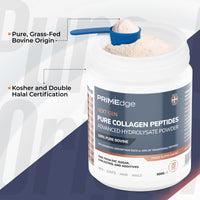PRIMEdge Collagen Powder, Tasteless, Grass Fed, Collagen Peptides Supplement for Skin, Hair, Joints and Nail Support, Including 8 Essential Amino Acids (Type I, III), Halal & Kosher, 300g (30 Doses)