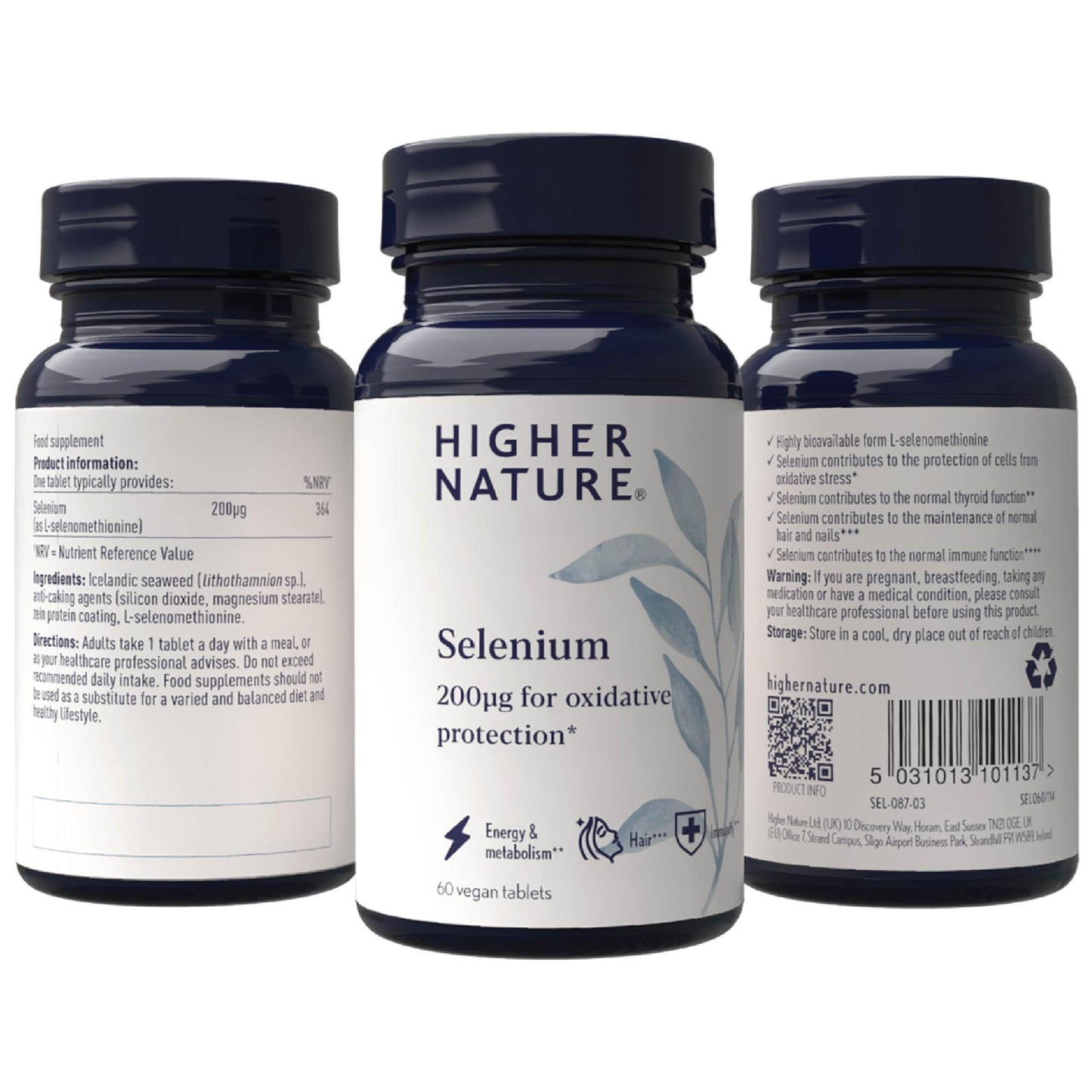 HIGHER NATURE Higher Nature - Selenium 200ug - for Immune Support, Oxidative Stress Protection, Hair and Nails Supplement - Thyroid Support Supplement - Selenium Supplements, Hair and Nail Health - 60 Capsules