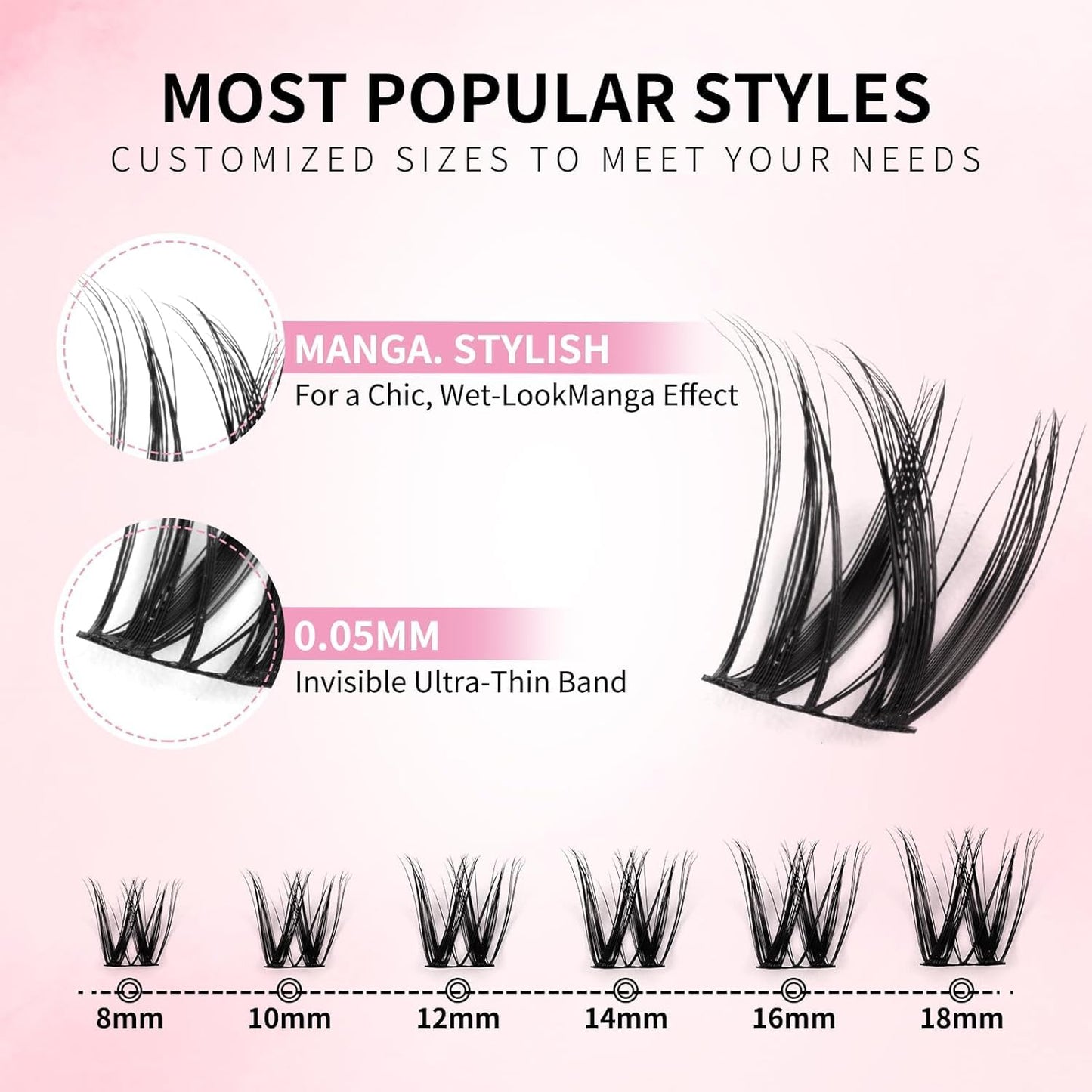UCOOLME uCoolMe Flora Lash Clusters Kit 8-18mm Hybrid Volume Wispy Eyelash Clusters Kit D Curl - WideSpan 0.05mm Ultra-Thin Black Band