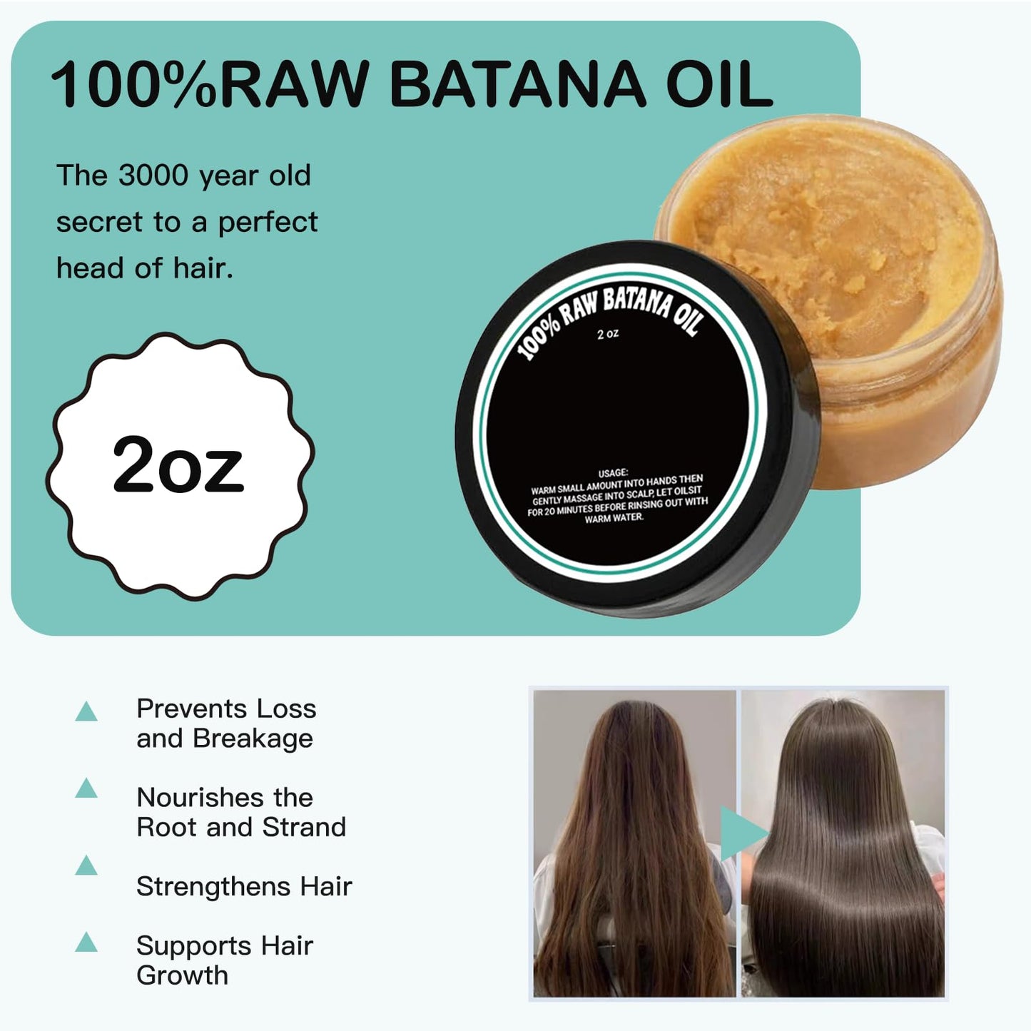 Ninnyi 60ml Raw Batana Oil for Hair Growth, Batana Oil Organic for Repair Damaged Hair Thicker Stronger Healthier Hair Shine
