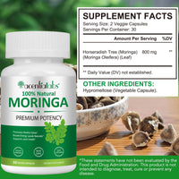 zoxpm Moringa Leaf Capsules 800mg, Moringa Powder Capsules Supplement Supports Energy, Joint & Immunity & Gut Health, Overall Vitality, Pure Vegan Extract Non-GMO (60pcs)