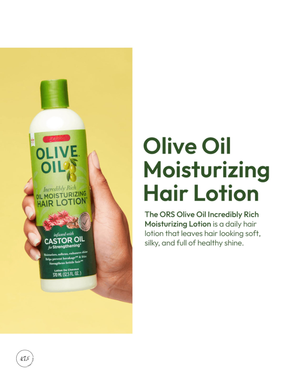 KEEP IN STYLE! Olive Oil Incredibly Rich Moisturizing Hair Lotion of ORS– Hydrating & Strengthening Hair Treatment w/Castor Oil, Heat Protection, Frizz Control, and Shine for Dry, Curly, Hair (Pack of 1)
