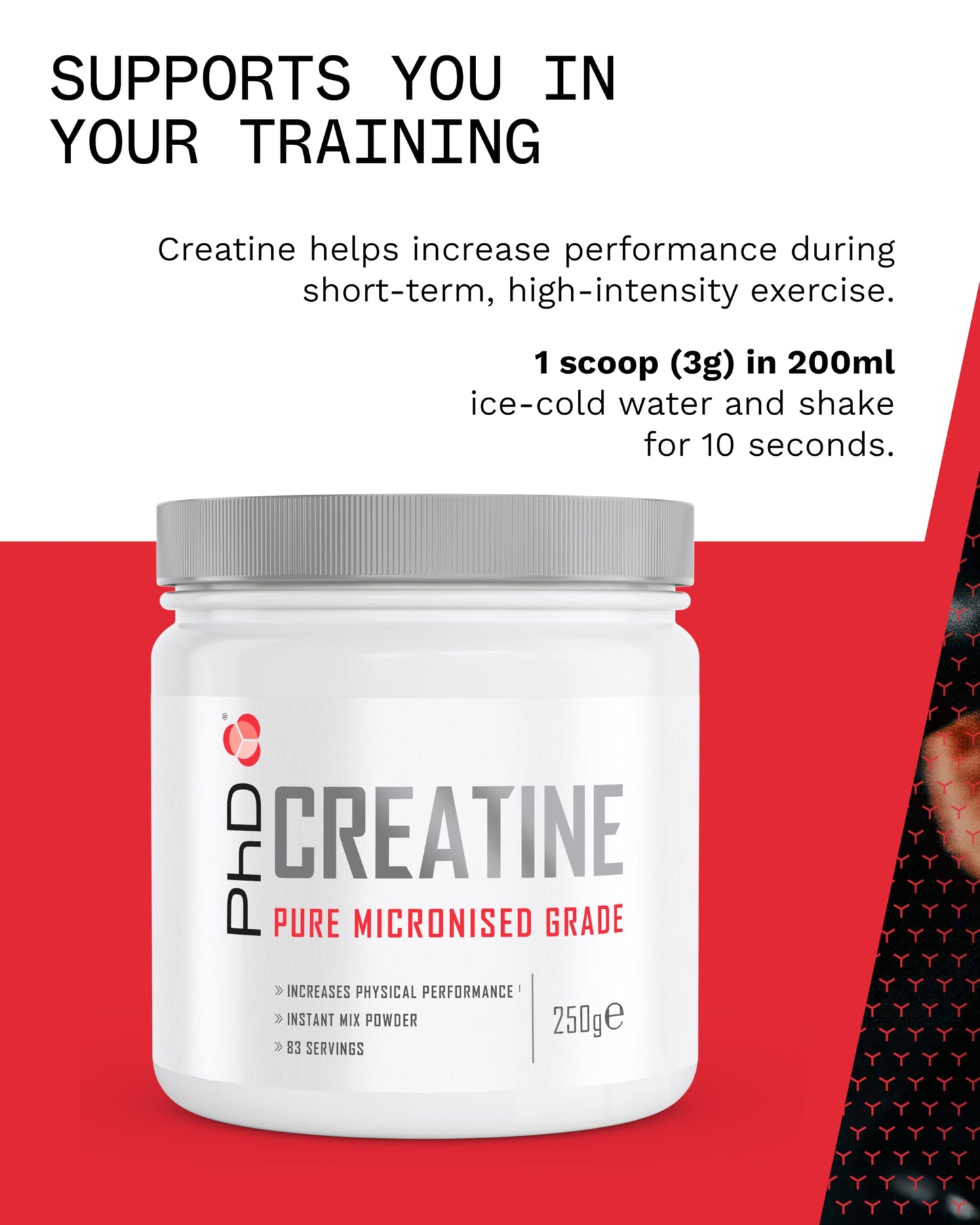 PhD Nutrition 100% Micronised Creatine Monohydrate Powder | Improved Strength and Performance During Exercise, 250g