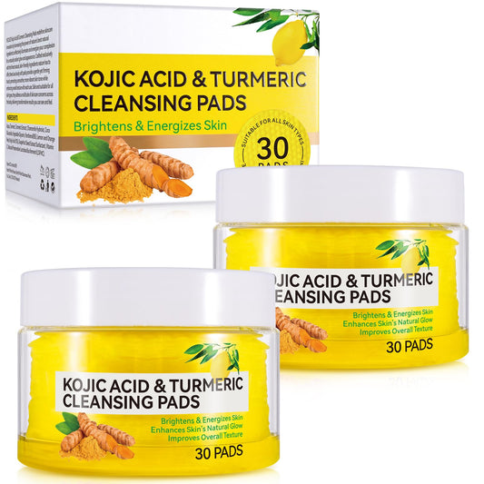 Generic Turmeric Kojic Acid Cleaning Pads, 60Pcs Turmeric Exfoliating Pads, Deep Clean Pores, Remove Excess Keratin, Helps Balance Skin Oil And Water, Unclog Pores, Improved Acne Scars and Dark Spots