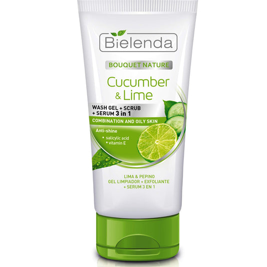 Bielenda BOUQUET NATURE - Replaces 3 Products In Achieving Perfectly Clean And Smooth Skin Of The Face And The Whole Body - Cucumber And Lime Gel+Scrub+Serum 3In1-150 g