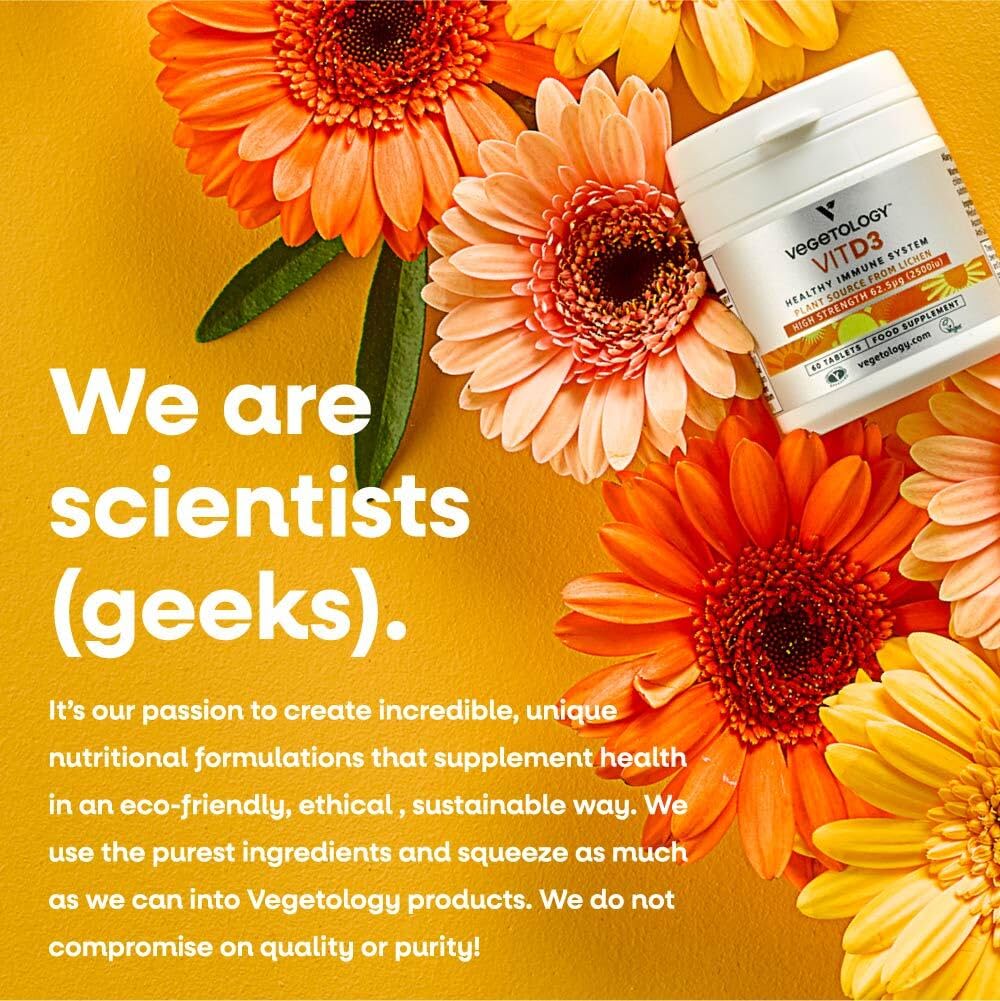 Vegetology Vegan Vitamin D3 2500iu Chewable Tablets - Vegan and Vegetarian Society Registered Vitamin D - 60 Days Supply