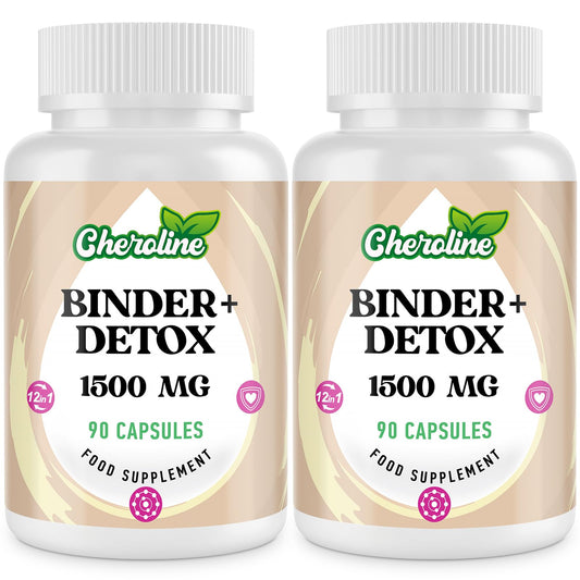 Cheroline Binder Detox Capsules 1500mg, with Activated Charcoal & Zeolite for Toxins, 12 in 1 Liver Gut Detox for Digestive & Bloating Relief, 90 Vegan Capsules (90 Count (Pack of 2))