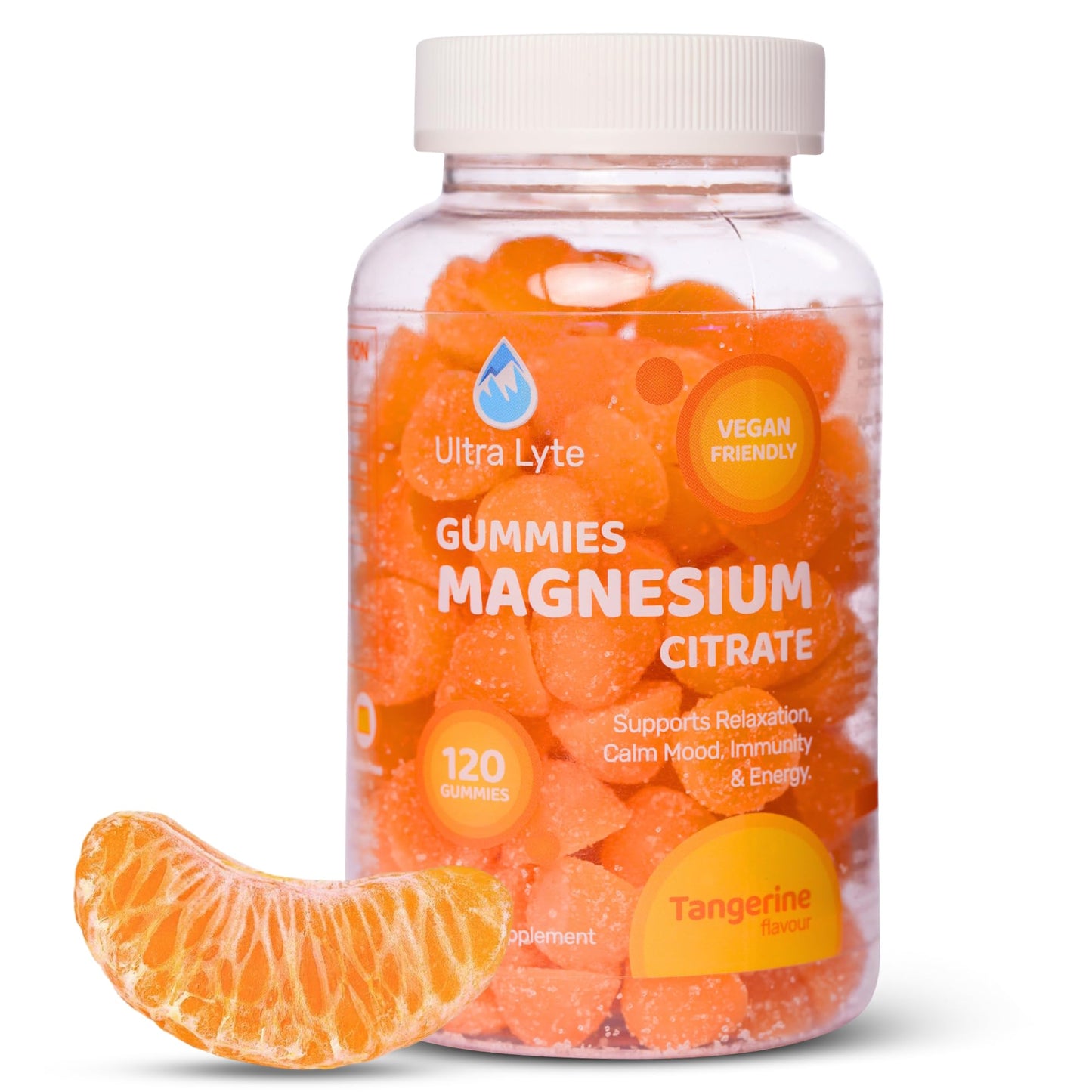 Ultra Lyte Magnesium Citrate Gummies – 336 mg Elemental Magnesium per Serving – 120 Gummies (30 Days) – Gelatin Free Vegan High-Strength Supplement – Tangerine Flavour