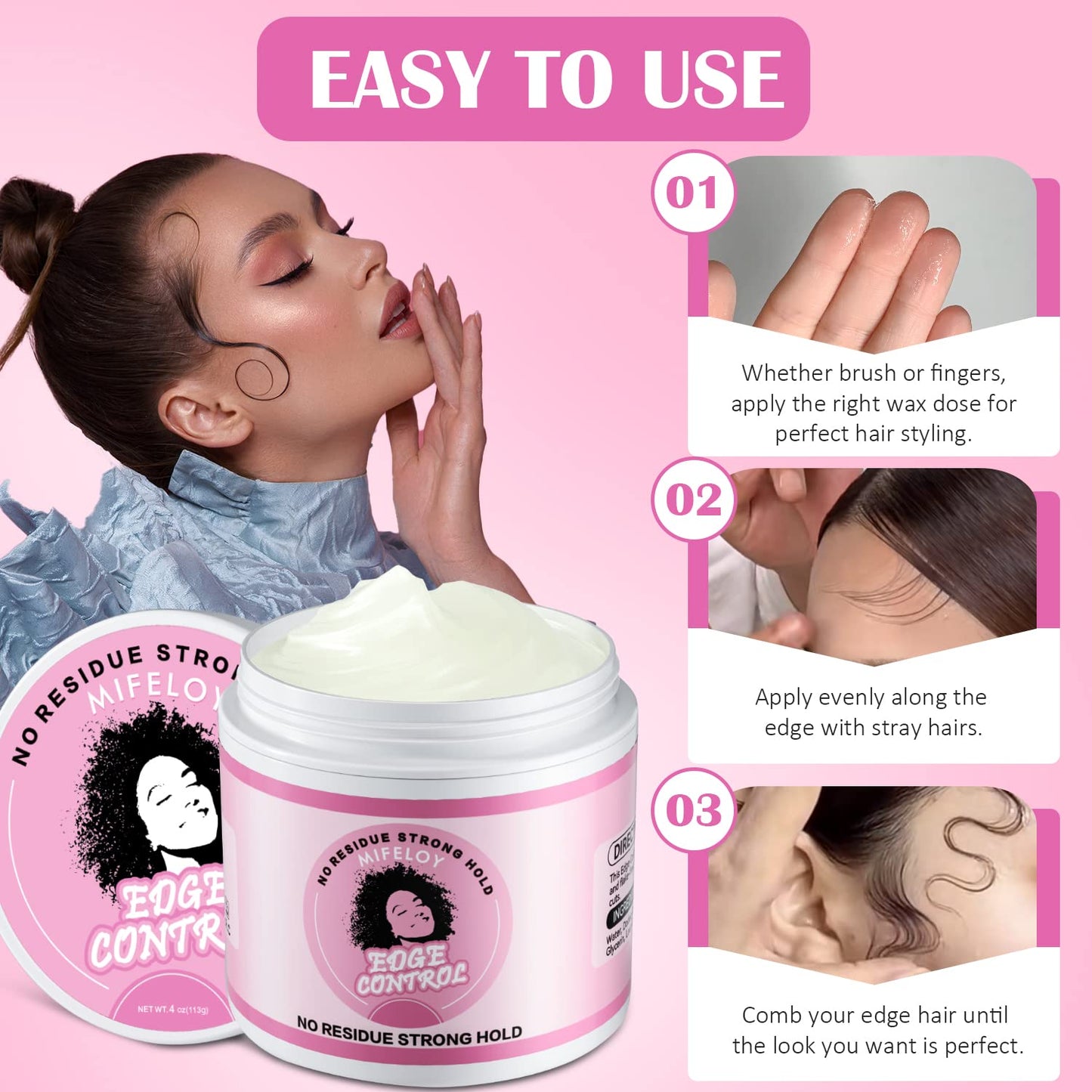 Hair Edge Control Wax 113g, Hair Pomade Tamer for Women Smoothing Flyaways Taming Frizz Hair, Non-greasy Styling Cream Gel, Strong Hold Non-greasy Slick Back Hair Glue, Bed Head Waxes for Wig