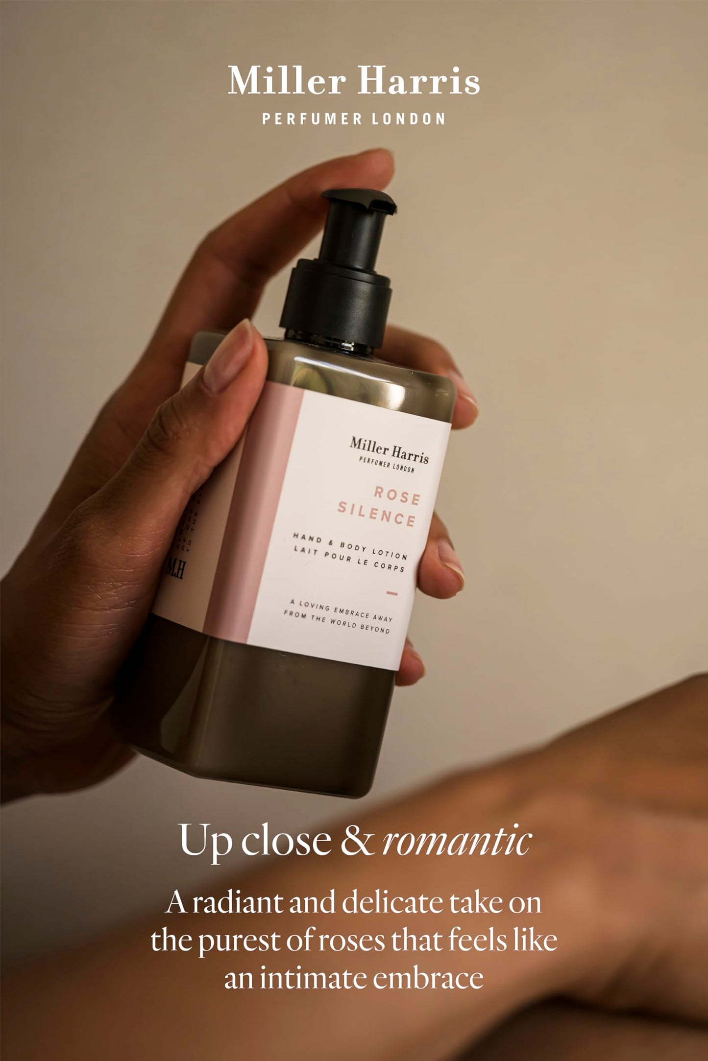 Miller Harris Rose Silence Hand and Body Lotion 300ml – Shea Butter, Argan Oil, Glycerin, Aloe Vera & Vitamin B5 | Soft & Delicate Rose Scent for Gentle Cleansing