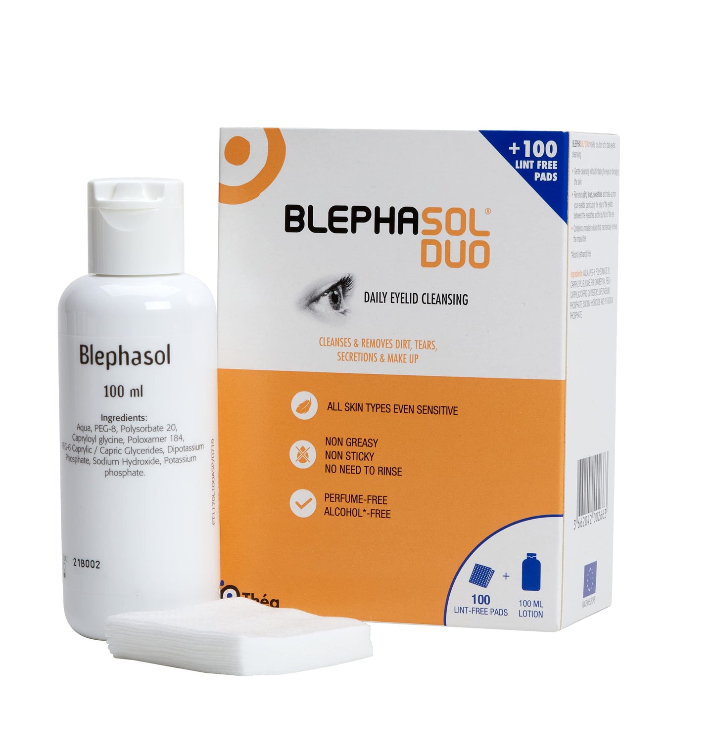 2 x Blephasol Duo 100 ml Micellar Eyelid Cleansing Lotion with 100 Lint-Free Pads | Effective and Gentle Cleansing for Make-Up Removal, Inflamed and Sensitive Eyelids | Soap & Alcohol-Free