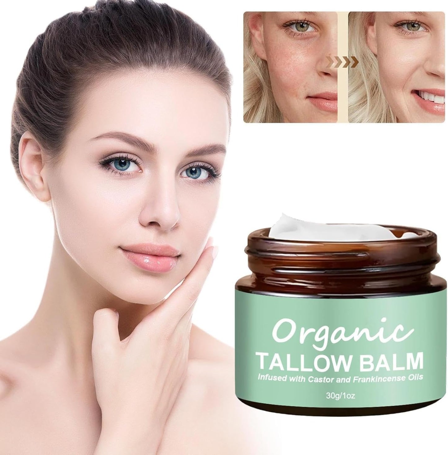 Generic Grass-fed Tallow with Frankincense Oil & Castor Oil,Organic Beef Tallow,Tallow Face Cream,Organic Tallow Moisturizer for Skin,30G