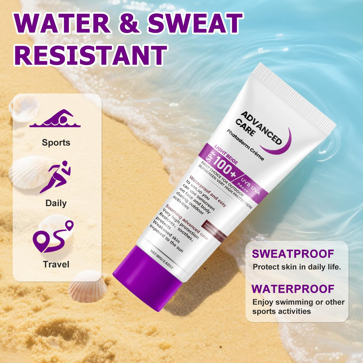 Muiefe 2Pcs Sunscreen SPF 100+, Sun Cream SPF 100 PA+++, Sunscreen Lotion For Body & Face, High Protection Against UVA & UVB, Water & Sweat Resistant, Non-Greasy, Long-Lasting Moisturizing Sun Care