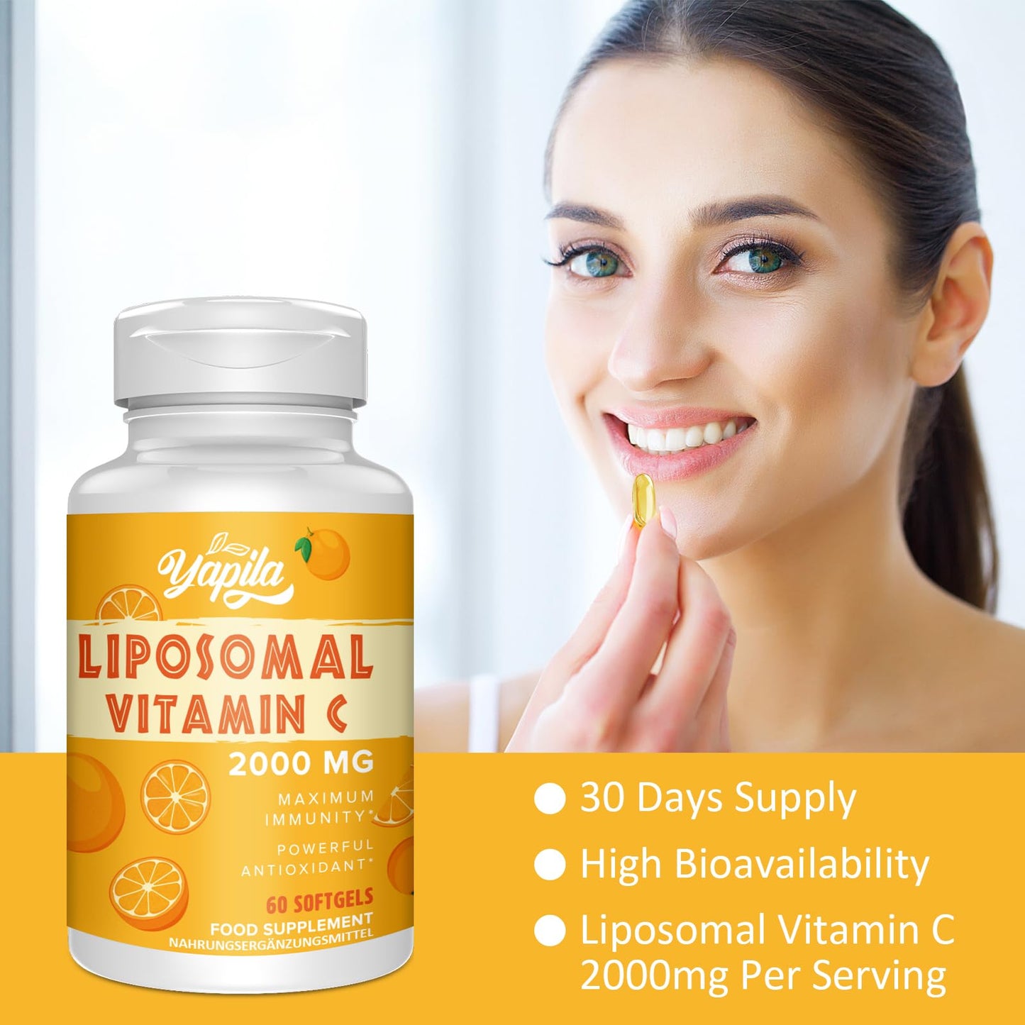 Yapila Liposomal Vitamin C Capsules 2000mg, Maximum Absorption, High dose VIT C, Ascorbic Acid, Antioxidant Supplement, Soy-Free, Non-GMO