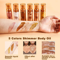 Hilareco PHOERA Body Shimmer Oil, Bronzer Glow Highlighter Luminizer Illuminator with Makeup Brush, Self Tanning Lotion, 1oz/Jars (101 Rose Gold)