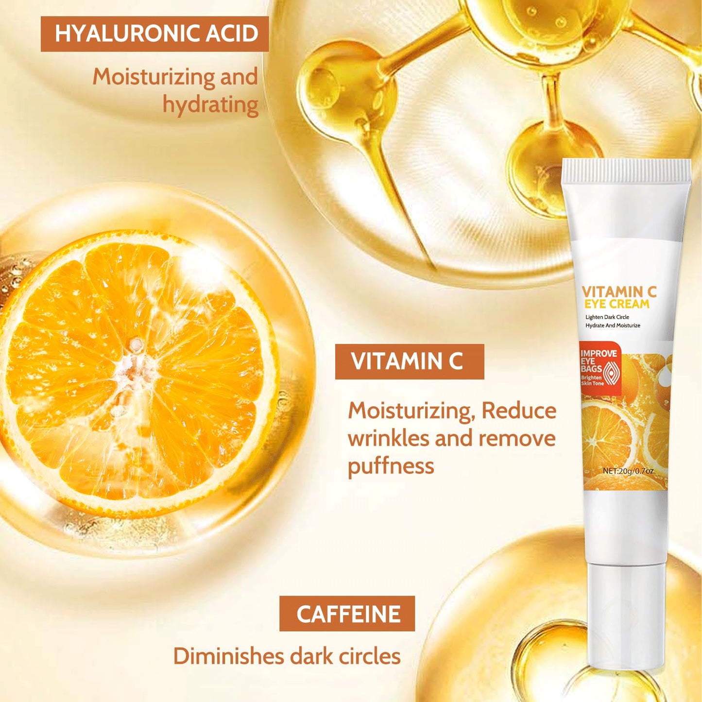 Trendyfave Vitamin C Eye Cream, Under Eye Cream for Dark Circles and Puffy Eyes, Eye Bags Remover, Hydrating Eye Cream, Fade Fine Lines, Anti Aging Eye Cream for All Women Men Skin