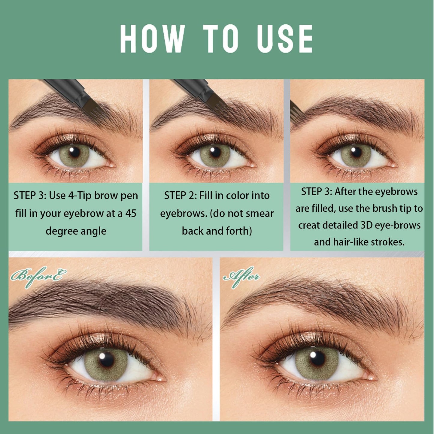 Shengqialun Microblading Eyebrow Pencil Light Brown, 4-Tip Wild Eye Brow Pencil, Precise Eyebrow Pen, Waterproof Long-Lasting Brow Pen, Natural Eyebrows For Women & Girls