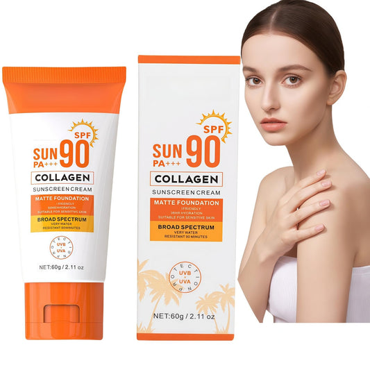 Fankayi Collagen Sunscreen SPF 90 PA+++,Ultra High Protection Sunblock Against UVA/UVB,Factor 90 Sun Cream Face Moisturiser,Ultra Light UV Protetion Face Sunscreen,Sunscreen Fa/ce,Factor 90 Sun Cream
