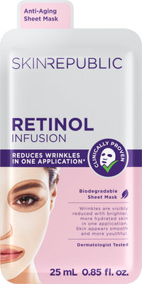Skin Republic Retinol Infusion Face Mask, Helps Smoothes the Skins Appearance, Brightens Dark Spots, 25ml