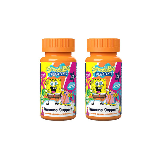 SpongeBob SquarePants Immune Support, 60 Orange & Pineapple Chewables with 12 Essential Vitamins, Vegan, No Added Sugar, for 3-12 Year Olds Duo Pack