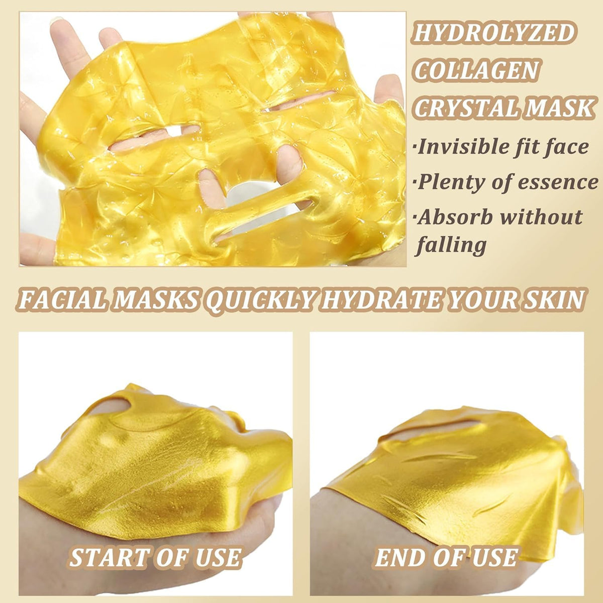 CGBOOM 5 x 24K Gold Bio Collagen Face Mask Crystal Gold Powder Gel Facial Masks Anti Ageing Hydrating Moisturizing Brightening Skincare for All Skin Types