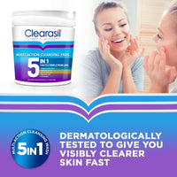 Clearasil 5-in-1 Ultra Cleansing Salicylic Acid Pads, Face Exfoliating for Acne Prone Skin, Unblock Pores, Reduces Blackheads, Pimples & Excess Oil, Everyday Spot Prevention, Pack of 65