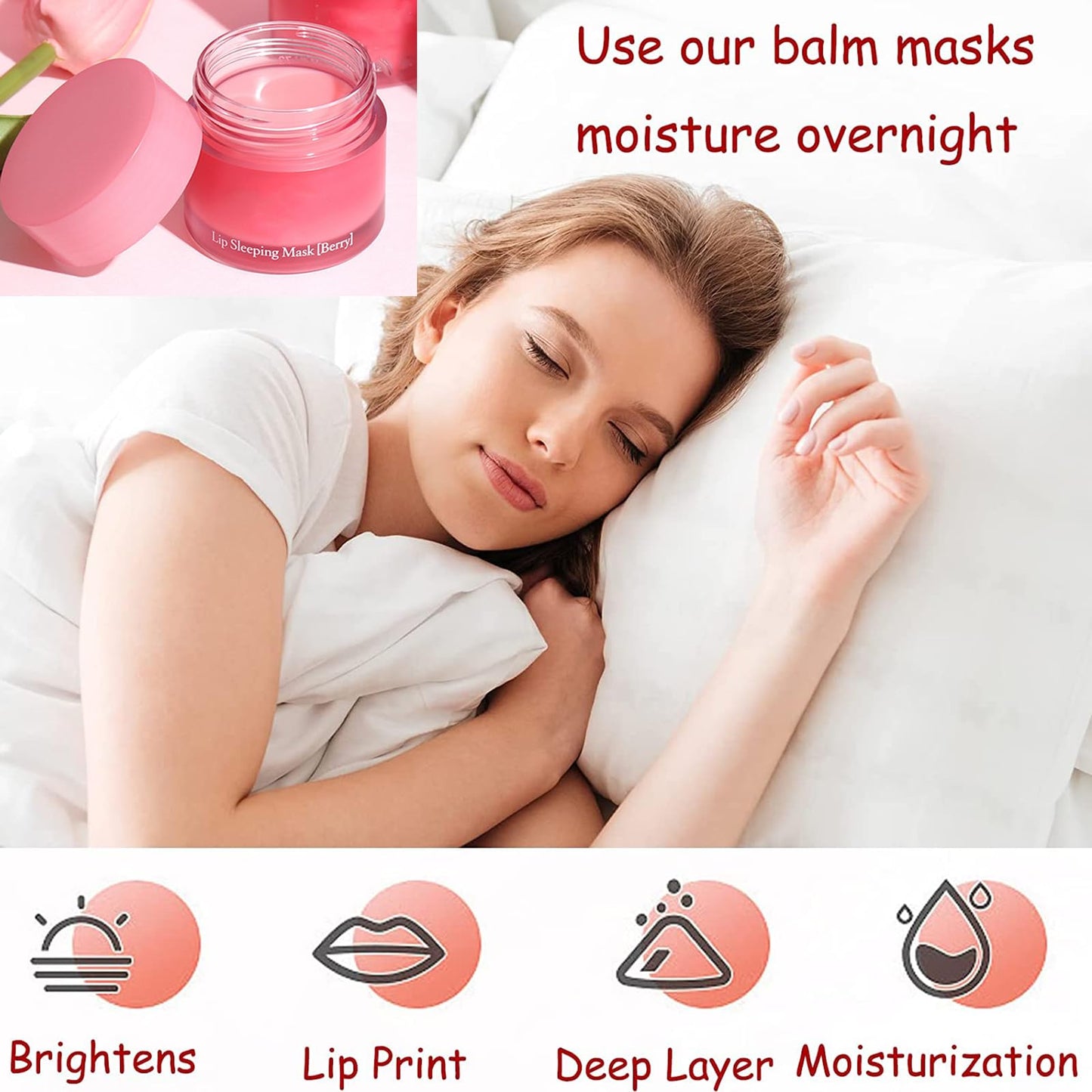 EONFAVE Lip Mask - Lip Sleeping Mask - Lip Sleep Mask Overnight Lip Skincare Lip Oils - Lip Moisturiser for Dry Chapped Peeling Cracked Lips Fades Lip Lines, Lip Balm for Moisture Lip Care