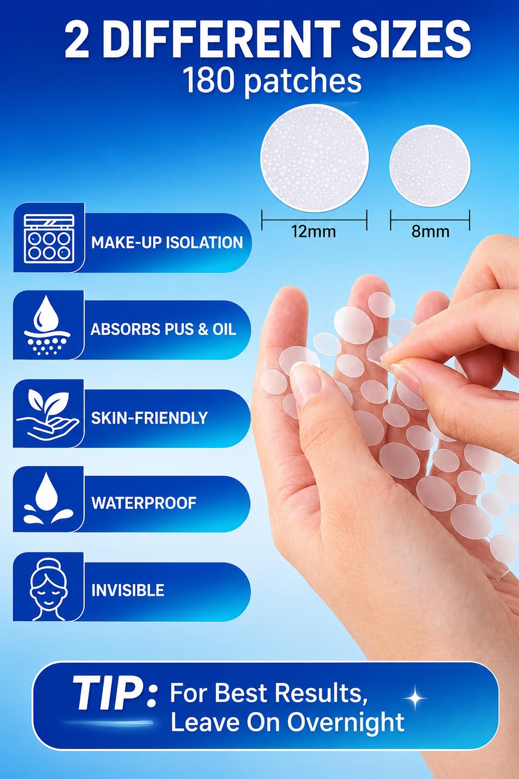 Aslaz Acne Patches (180 Counts) with Salicylic Acid & Tea Tree Oil Hydrocolloid Spot Patch for Face Invisible Overnight Pimple Patches Zit Dressing Cover Instant Blemish Stickers for Breakouts