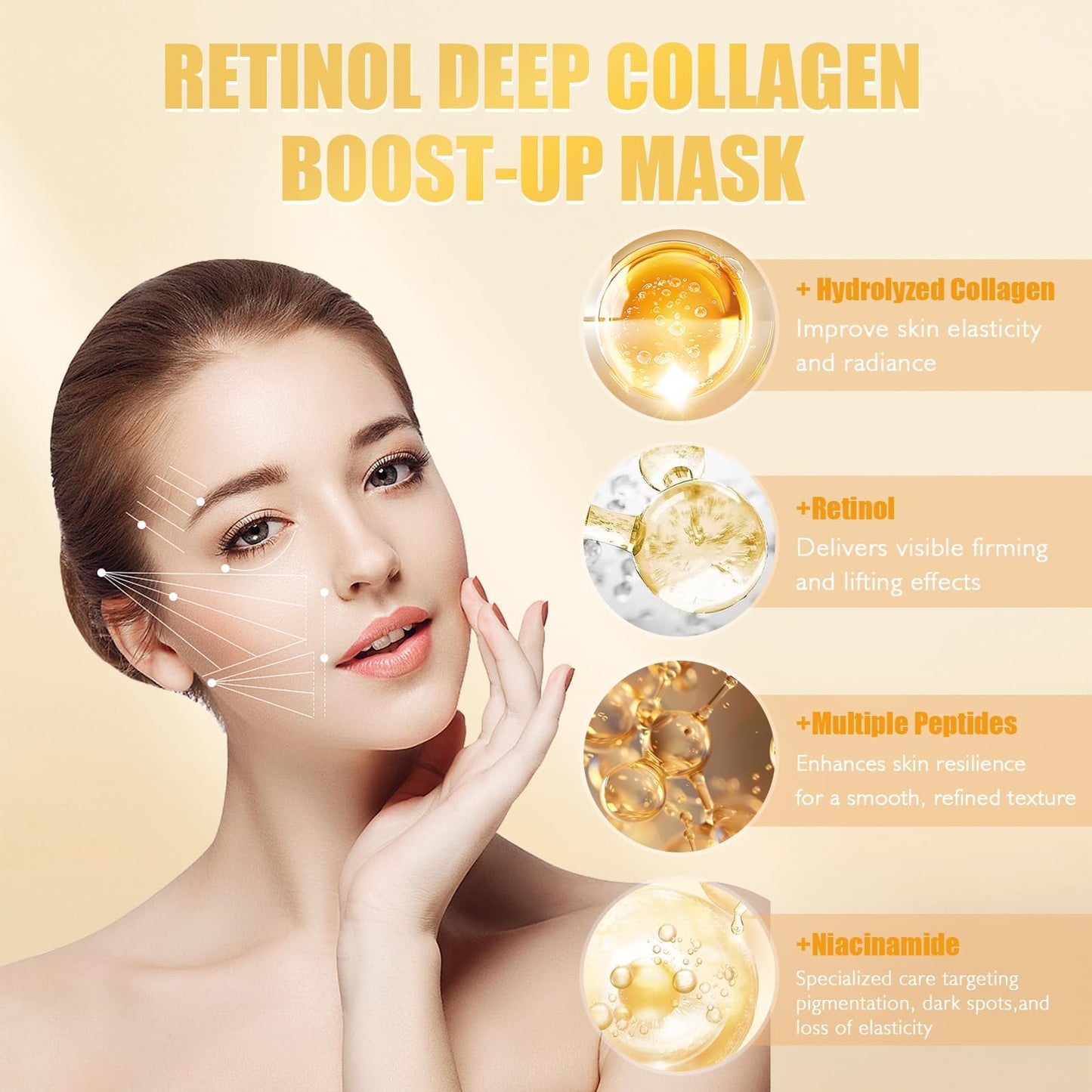 4pcs Deep Collagen Retinol Tension Boost Up Mask Set, V-Line Lifting Face Tightening Mask, Korean Skincare