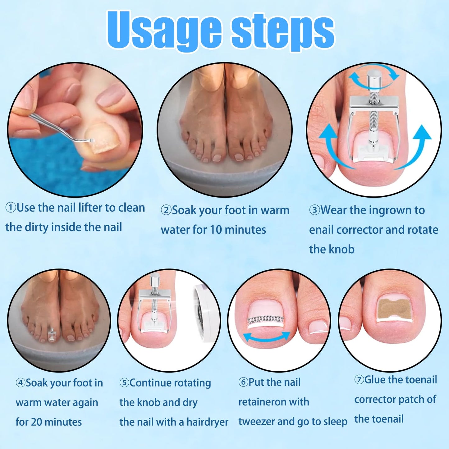 Professional Ingrown Toenail Treatment Kit, Podiatry Tools with Corrector Braces,Nail File and Lifter,Pain Relief Patches,Curved Toenail Corrector for Women Men