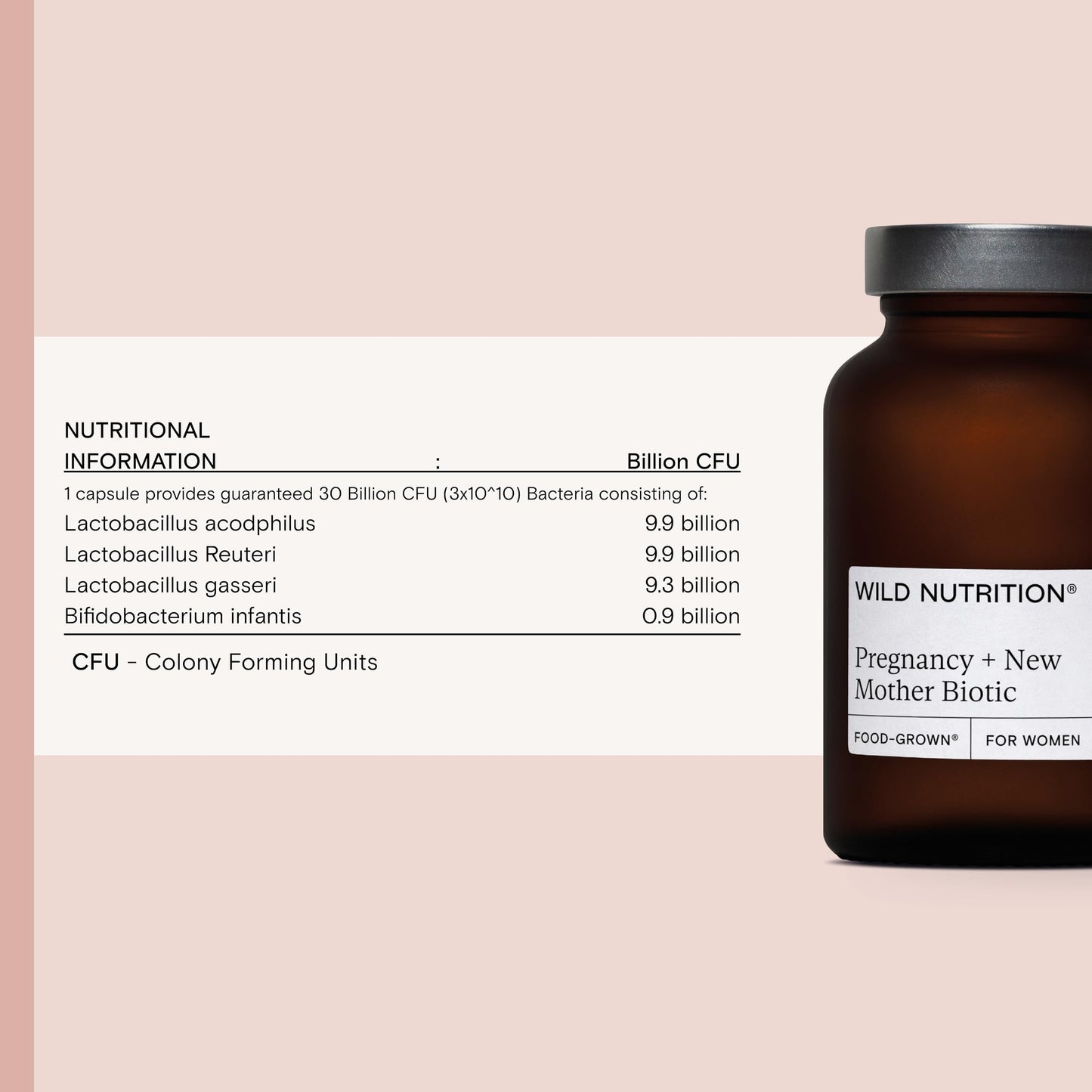 WILD NUTRITION Food-Grown® Pregnancy + New Mother Biotic | Pregnancy Vitamins for Women | Food-Grown Pregnancy Vitamins for Women | Prenatal Probiotic with 4 Strains of Probiotic | 30 Capsules