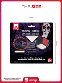 Smiffys Make-Up FX, Day of the Dead Kit, Aqua, with Face Paints, Stickers, Crayon & Applicators, Cosmetics and Disguises Fancy Dress, Cosmetic Dress Up Cosmetics & Disguises.