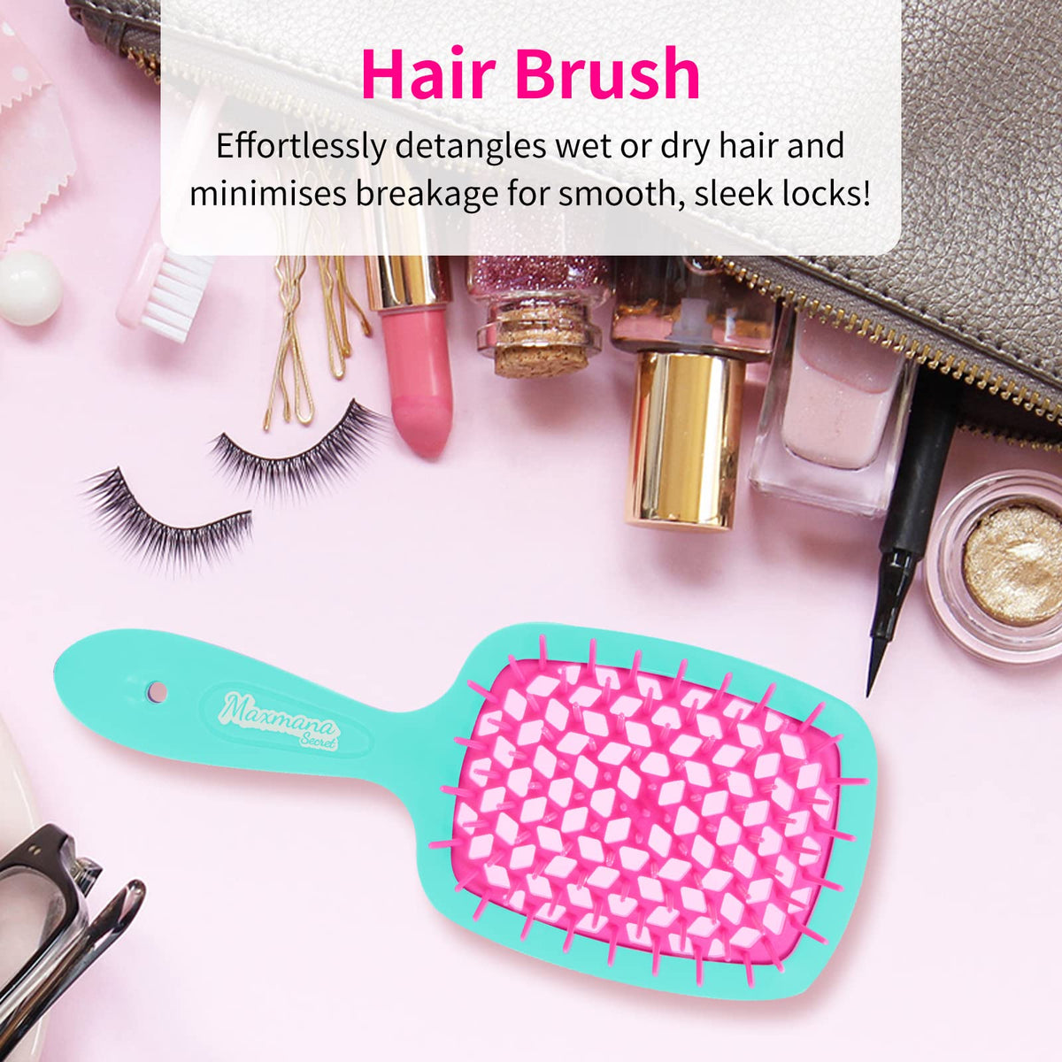 Maxmana Secret Detangler Hair brush,Detangling Brush, Massage Curl Comb for for Women, Men,Girls and Kids for Natural Curly Wet Dry Thick Straight Long Hair (GREEN+ROSE RED)
