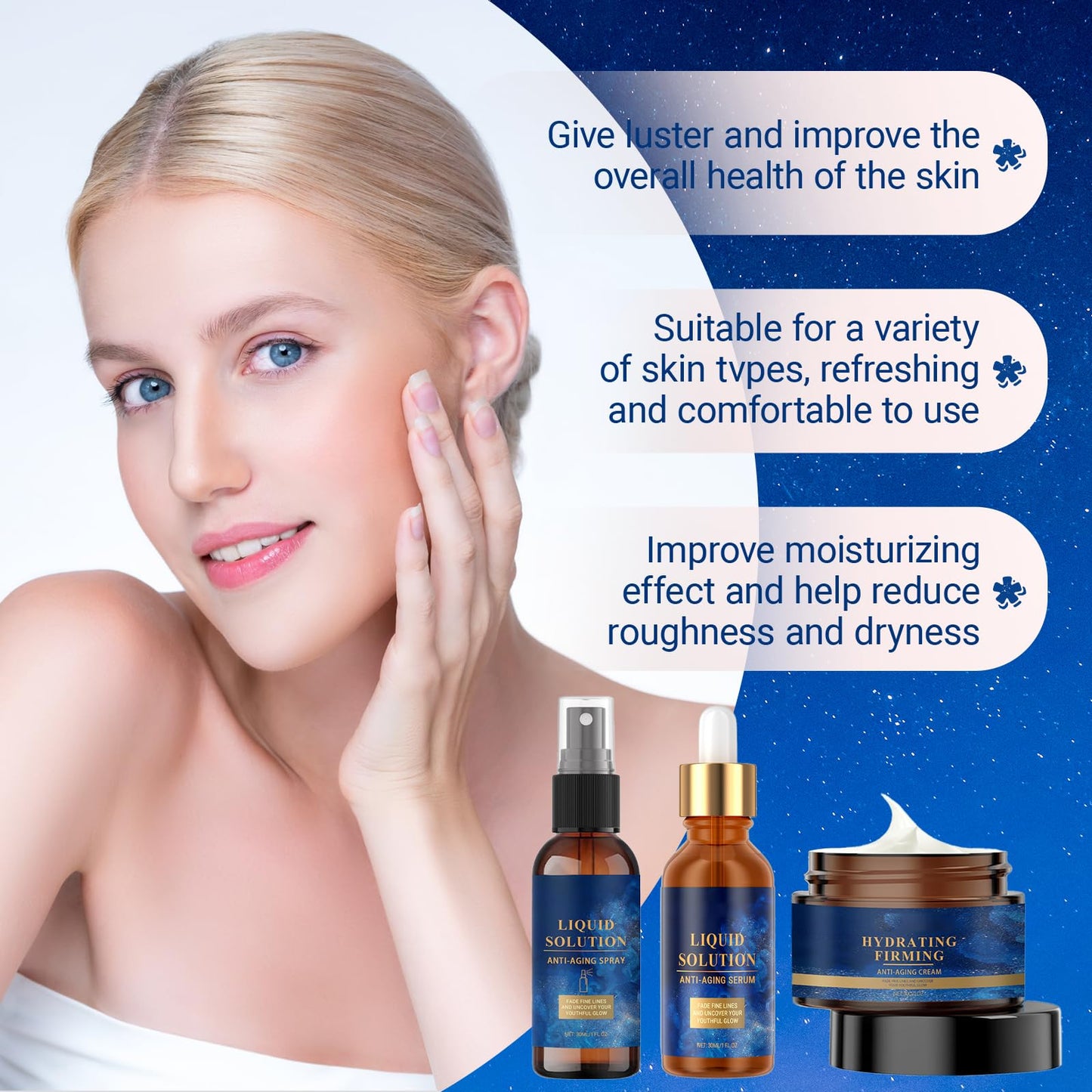 Gonggi 3Pcs Anti Aging Liquid Solution - Liquid Wrinkle, Anti-aging Facial Serums and Cream, Ideal Gifts for Women, Hydrating Serum Facial, Absorb Quickly &Suitable All Skin Type